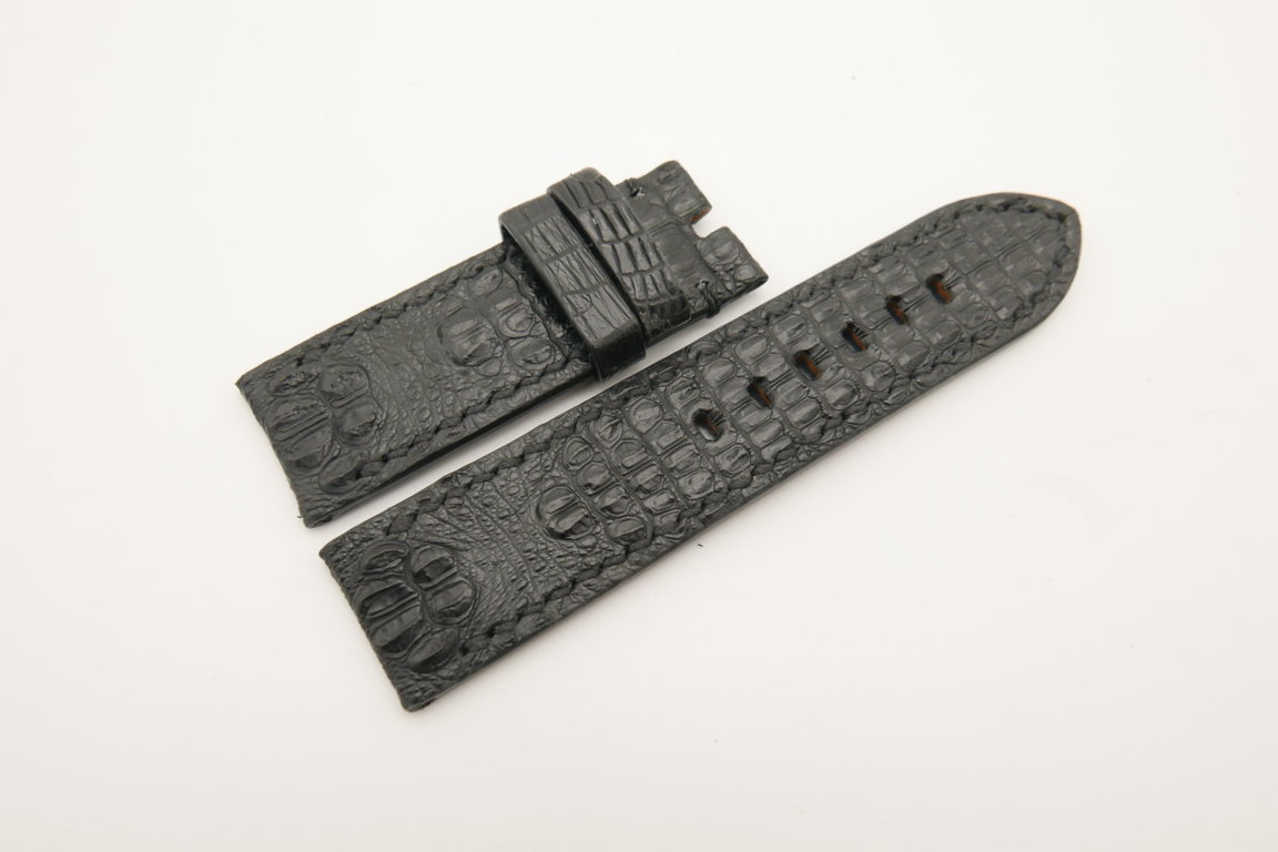 24mm/24mm Black Genuine HORNBACK CROCODILE Skin Leather Watch Strap for Panerai #WT4656