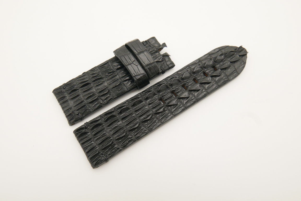 24mm/24mm Black Genuine HORNBACK CROCODILE Skin Leather Watch Strap for Panerai #WT4658