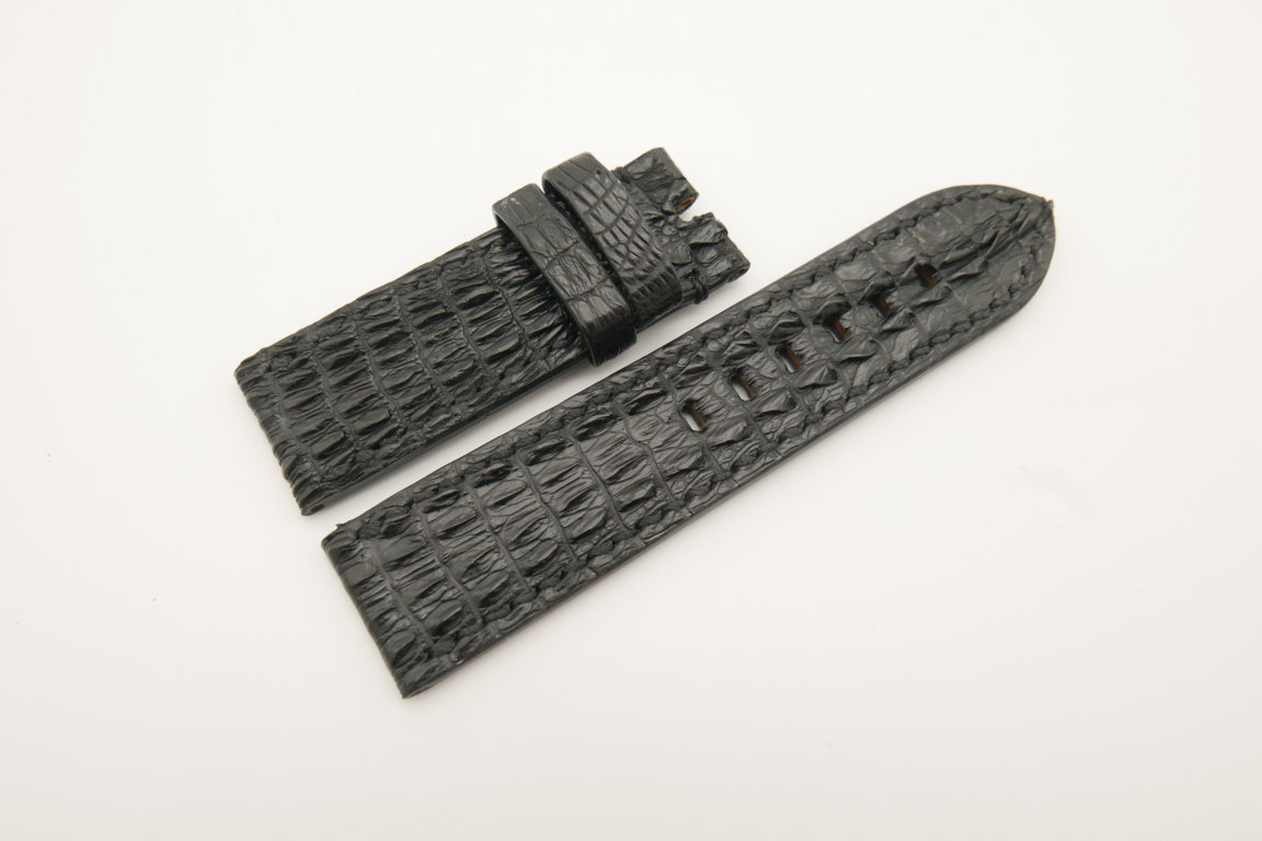 24mm/24mm Black Genuine HORNBACK CROCODILE Skin Leather Watch Strap for Panerai #WT4659