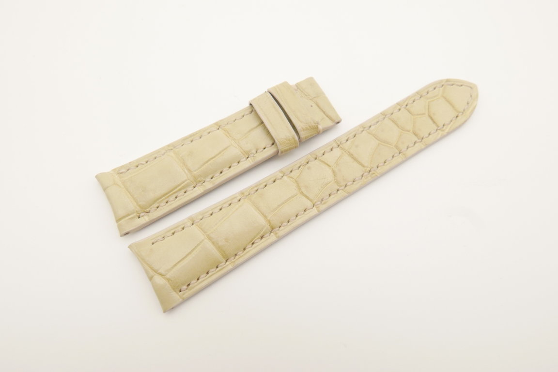 21mm/18mm Beige Genuine CROCODILE Skin Leather Curved End Watch Strap For JLC #WT4666