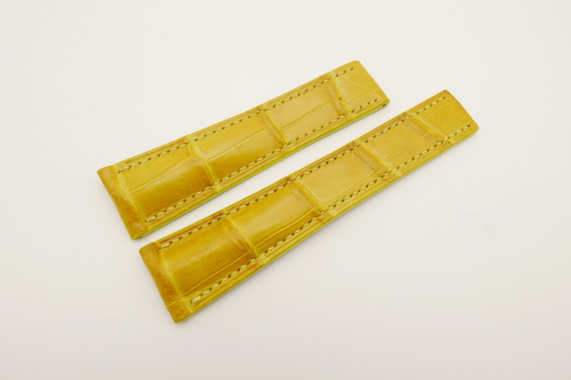 22mm/18mm Yellow Genuine CROCODILE Skin Deployment strap for Breitling #WT4667