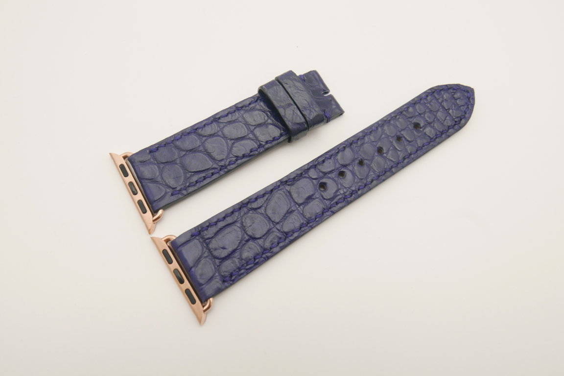 22mm/20mm Dark Navy Blue Genuine CROCODILE Leather Watch Strap for Apple Watch 38mm #WT4606