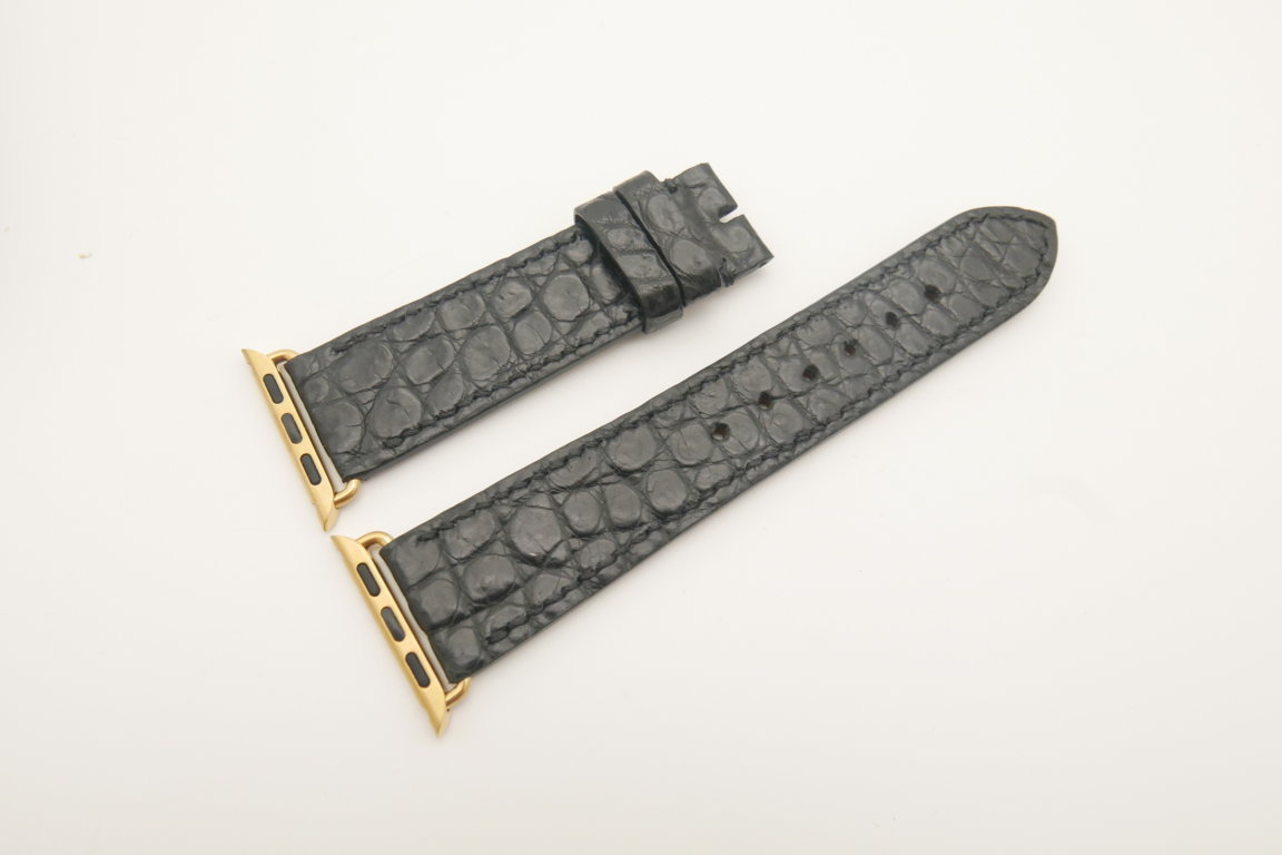 22mm/20mm Black Genuine CROCODILE Leather Watch Strap for Apple Watch 38mm #WT4608
