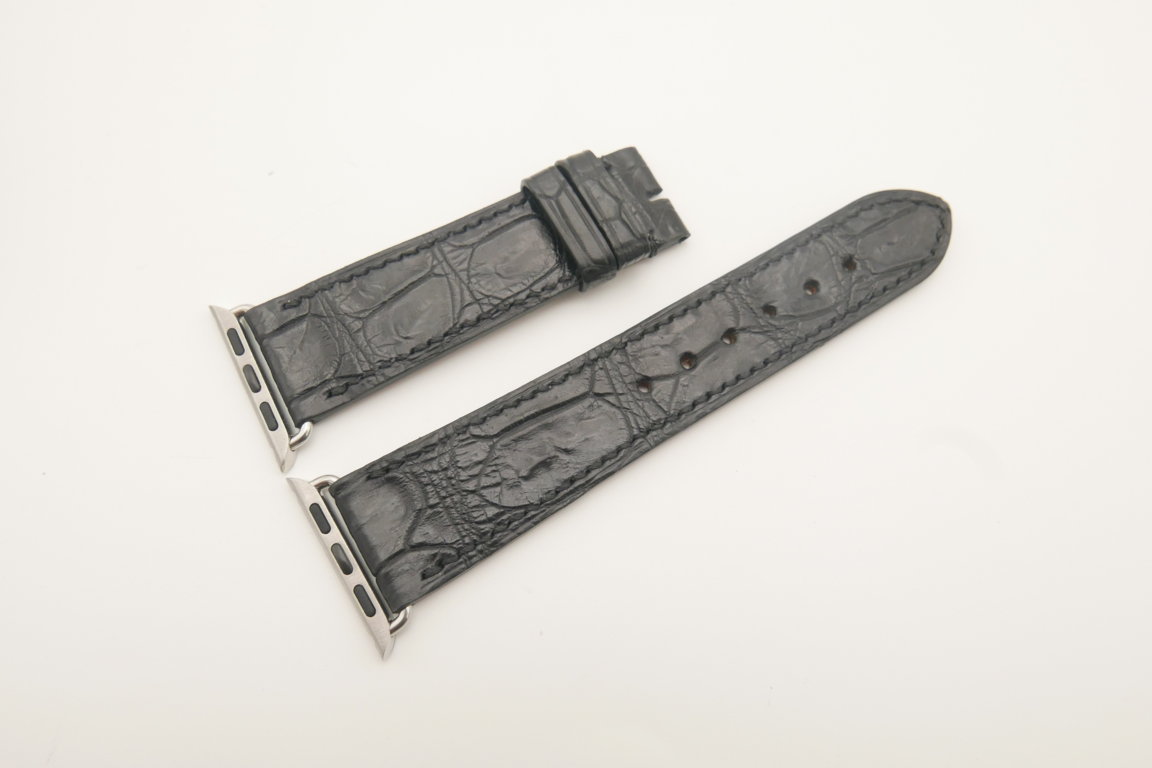22mm/20mm Black Genuine CROCODILE Leather Watch Strap for Apple Watch 38mm #WT4609