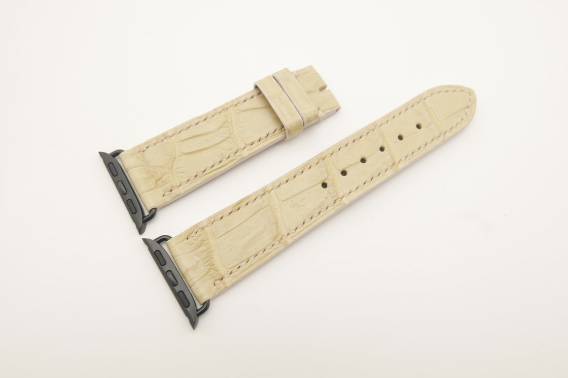 22mm/20mm Beige Genuine CROCODILE Leather Watch Strap for Apple Watch 38mm #WT4613