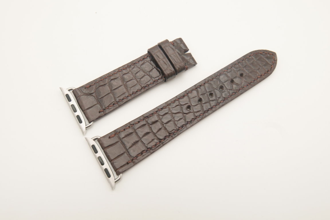22mm/20mm Dark Brown Genuine CROCODILE Leather Watch Strap for Apple Watch 38mm #WT4622