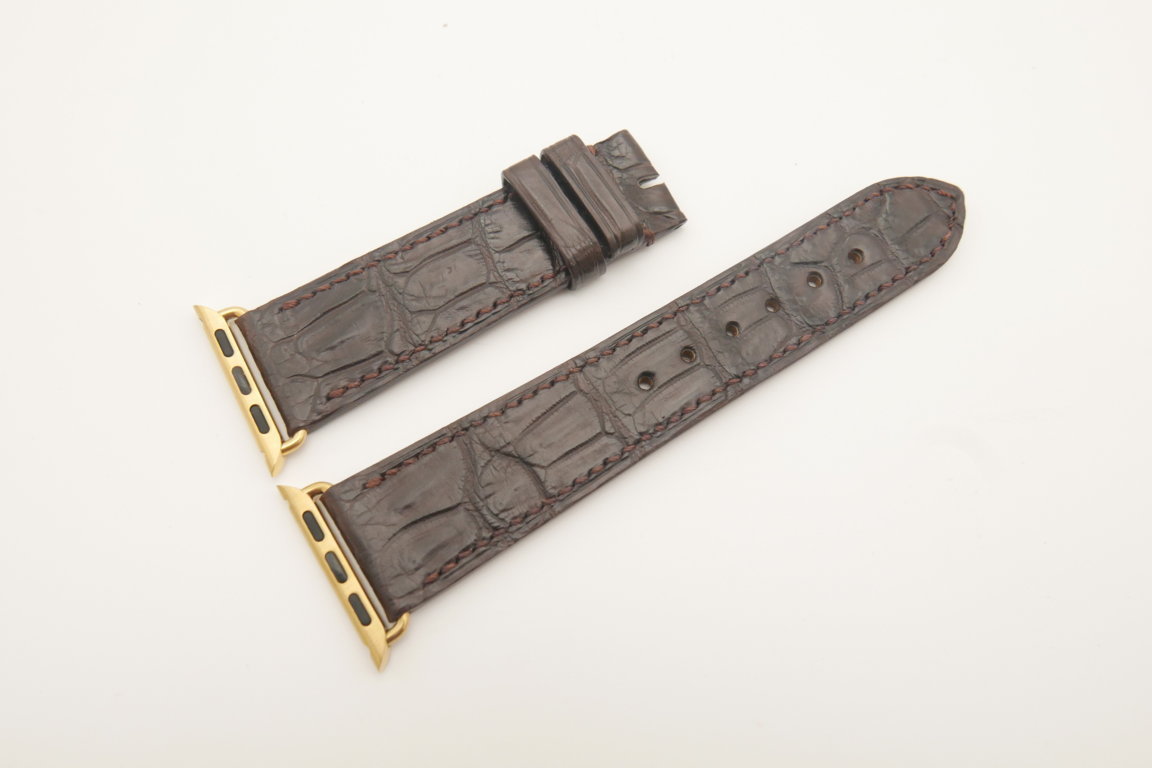22mm/20mm Dark Brown Genuine CROCODILE Leather Watch Strap for Apple Watch 38mm #WT4623