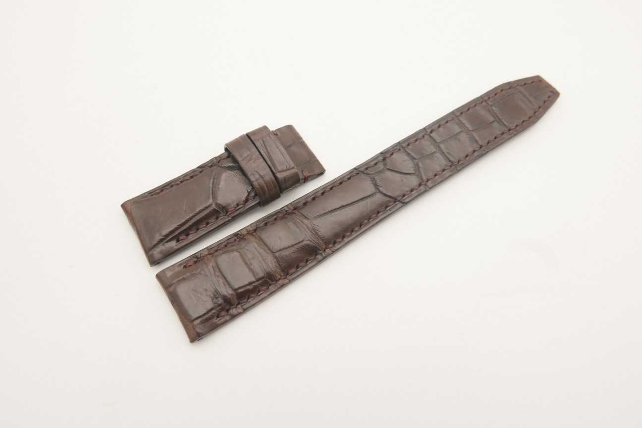 20mm/18mm Dark Brown Genuine CROCODILE Skin Leather Deployment Strap for IWC #WT4668