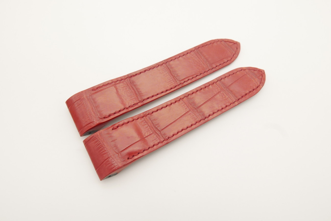 23mm Red Genuine Crocodile Skin Leather Deployment Strap for Cartier Santos #WT4669