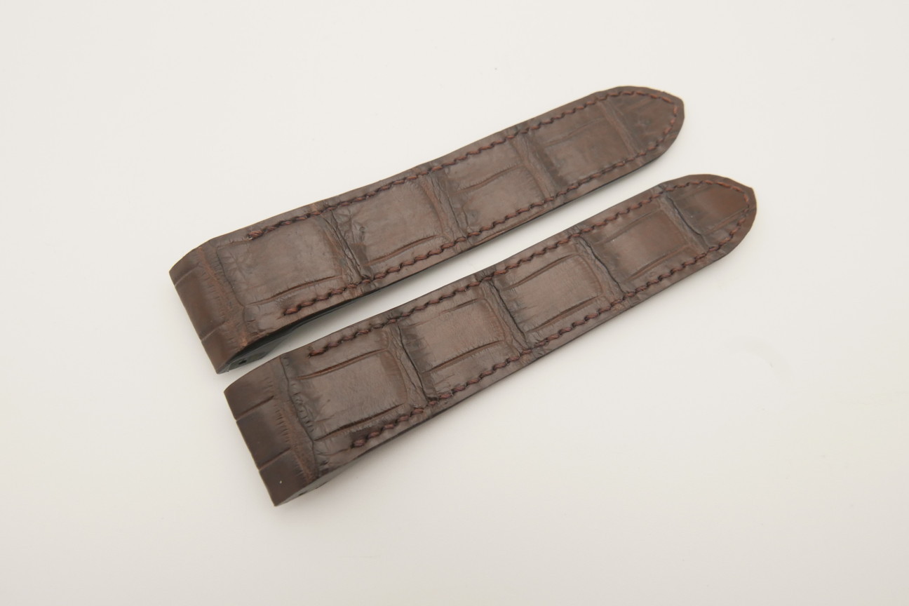 23mm Dark Brown Genuine Crocodile Skin Leather Deployment Strap for Cartier Santos #WT4673