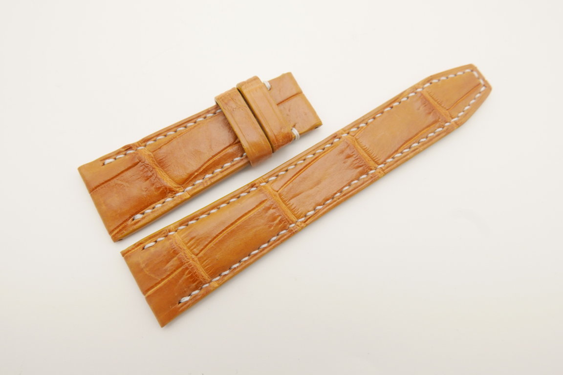 22mm/18mm Tan Brown Genuine CROCODILE Skin Leather Deployment Strap For IWC #WT4693