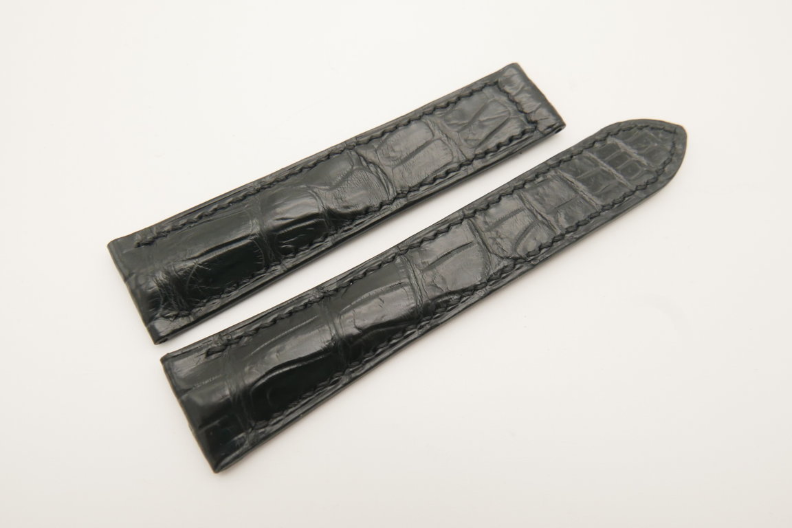 21mm/18mm Black Gray Genuine CROCODILE Skin Leather Deployment Strap for OMEGA Watch #WT4754