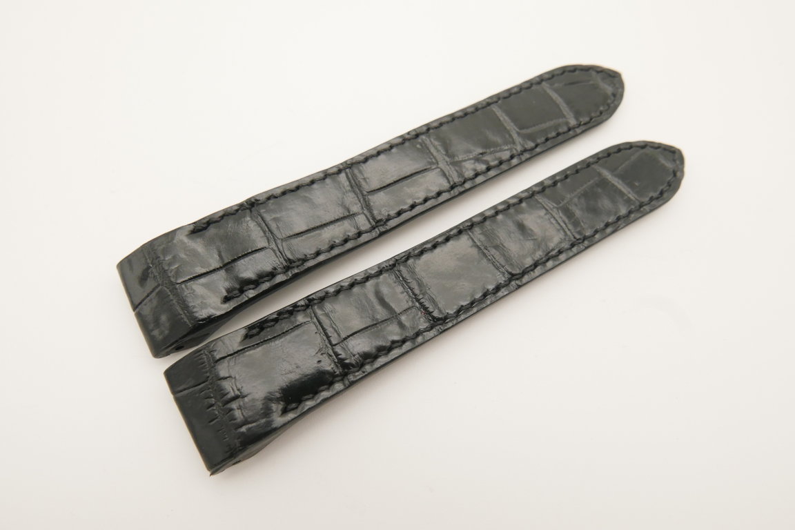 20mm Black Genuine CROCODILE Skin Leather Deployment Strap for Cartier Santos #WT4756