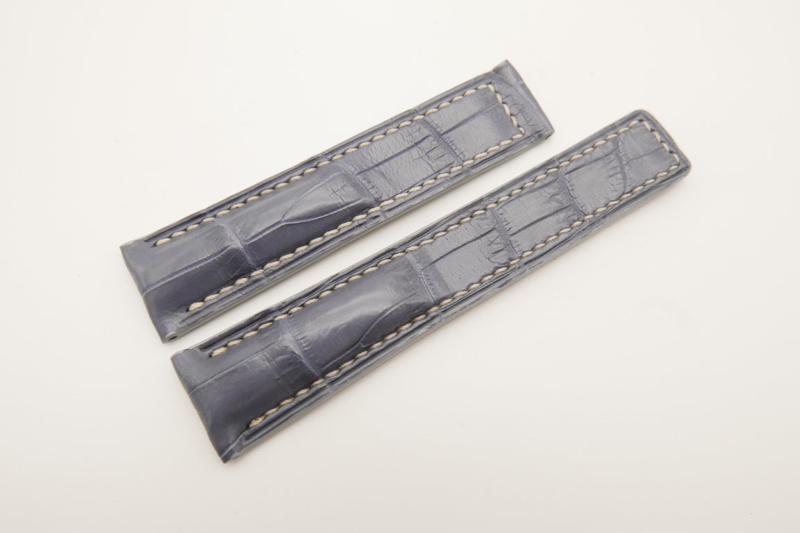 20mm/18mm Blue Gray Genuine CROCODILE Skin Leather Deployment Strap For Tag Heuer #WT4703