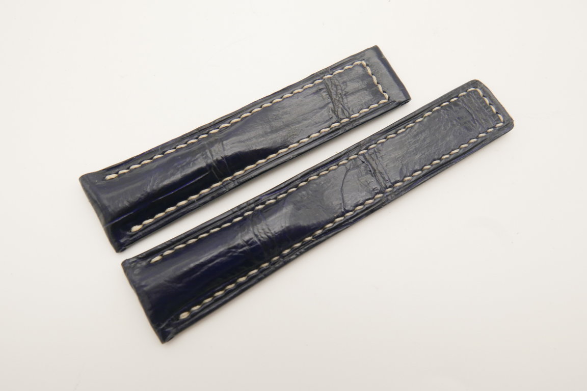 20mm/18mm Dark Blue Genuine CROCODILE Skin Leather Deployment Strap For Tag Heuer #WT4718