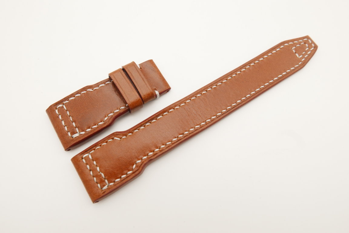 21mm/18mm Cognac Genuine Italian Calf Skin Leather Watch Strap For IWC Pilot #WT4758