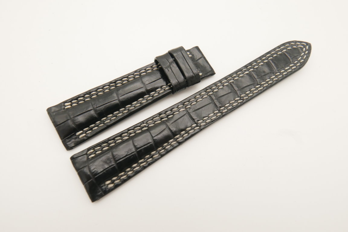 20mm/16mm Black Genuine Crocodile Skin Leather Watch Strap#WT4759