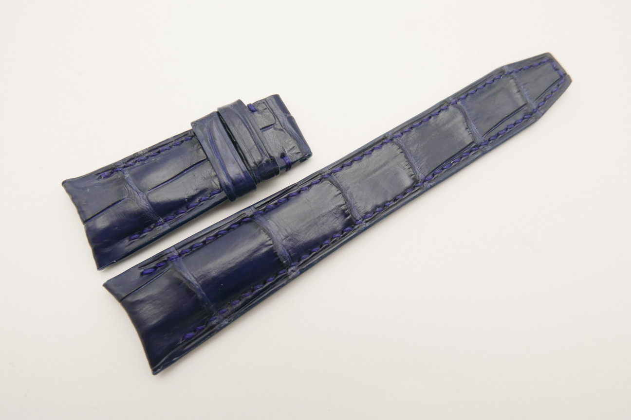 22mm/18mm Dark Navy Blue Genuine CROCODILE Skin Leather Curved End Deployment Strap For IWC #WT4764