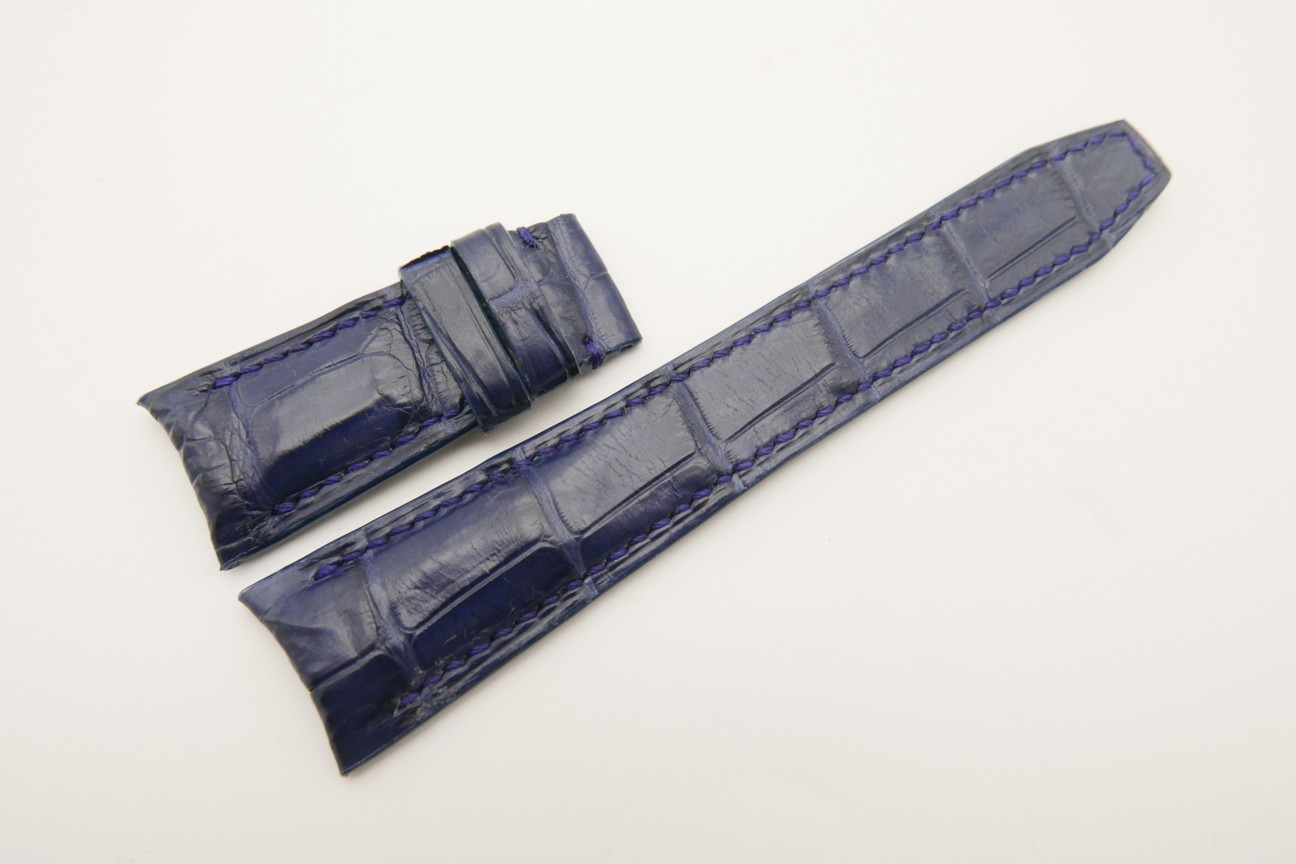 22mm/18mm Dark Navy Blue Genuine CROCODILE Skin Leather Curved End Deployment Strap For IWC #WT4765