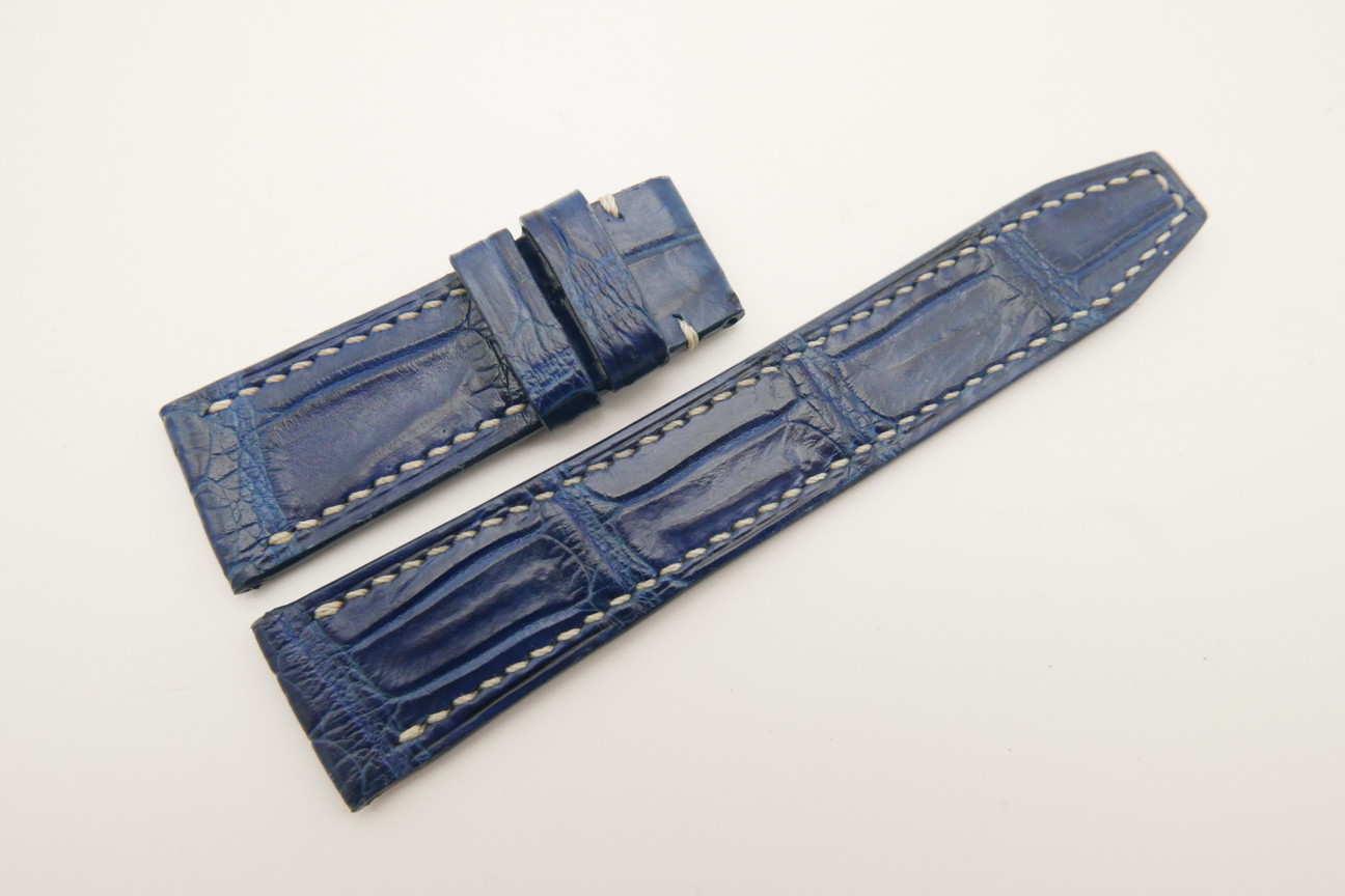 21mm/18mm Blue Genuine CROCODILE Skin Leather Deployment Strap for IWC #WT4806