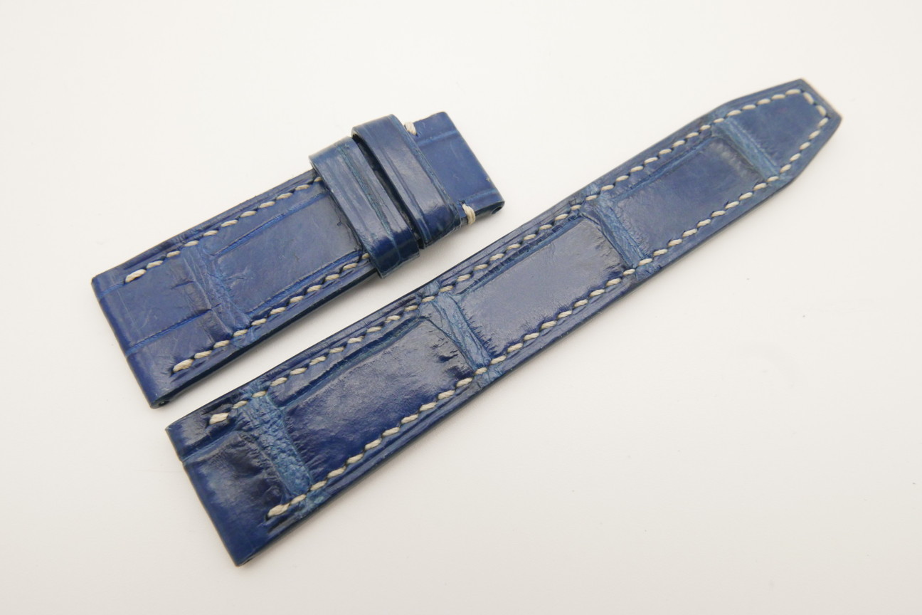21mm/18mm Blue Genuine CROCODILE Skin Leather Deployment Strap for IWC #WT4811