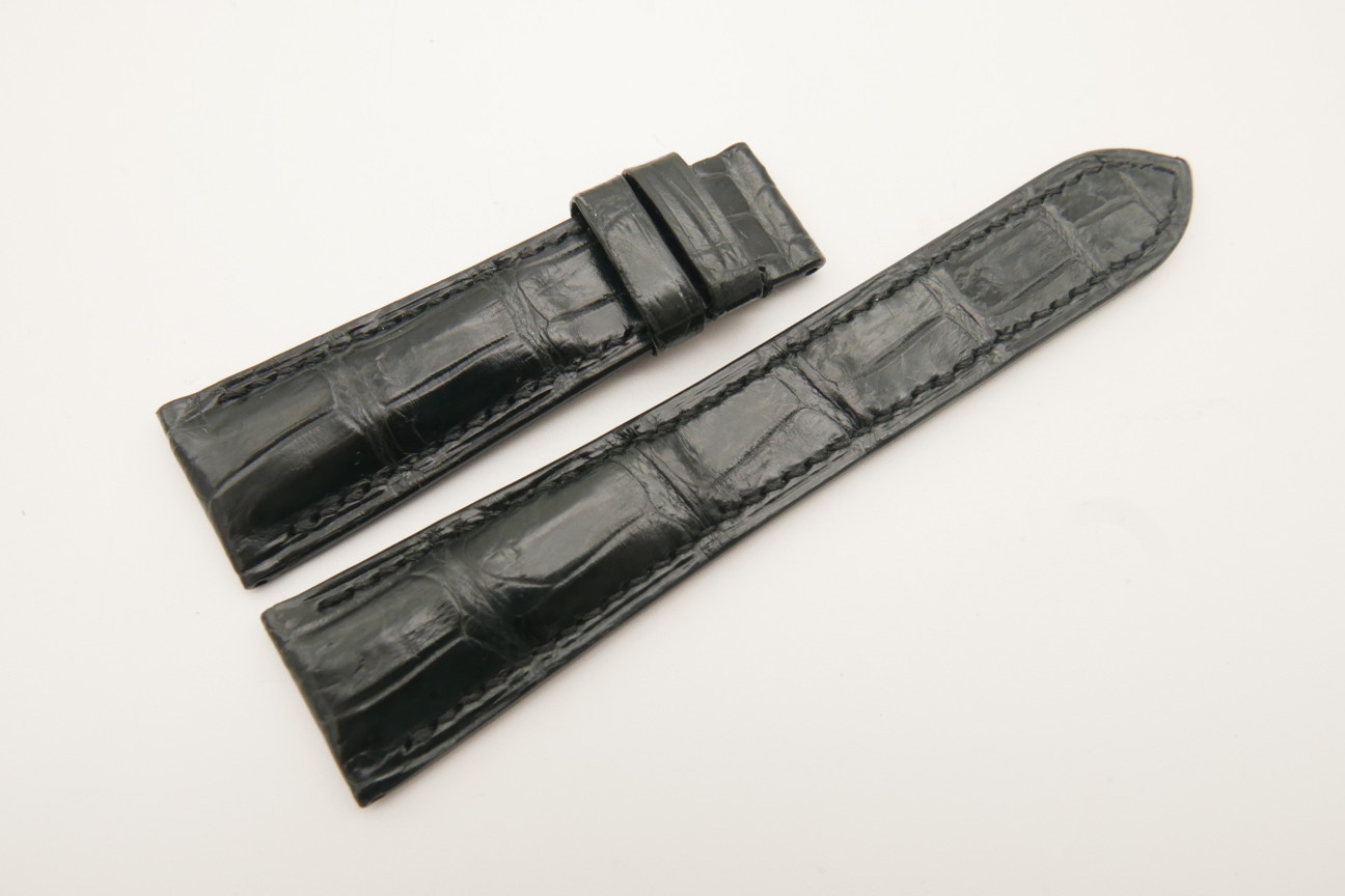 22mm/18mm Black Gray Genuine Crocodile Skin Leather Watch Strap #WT4807