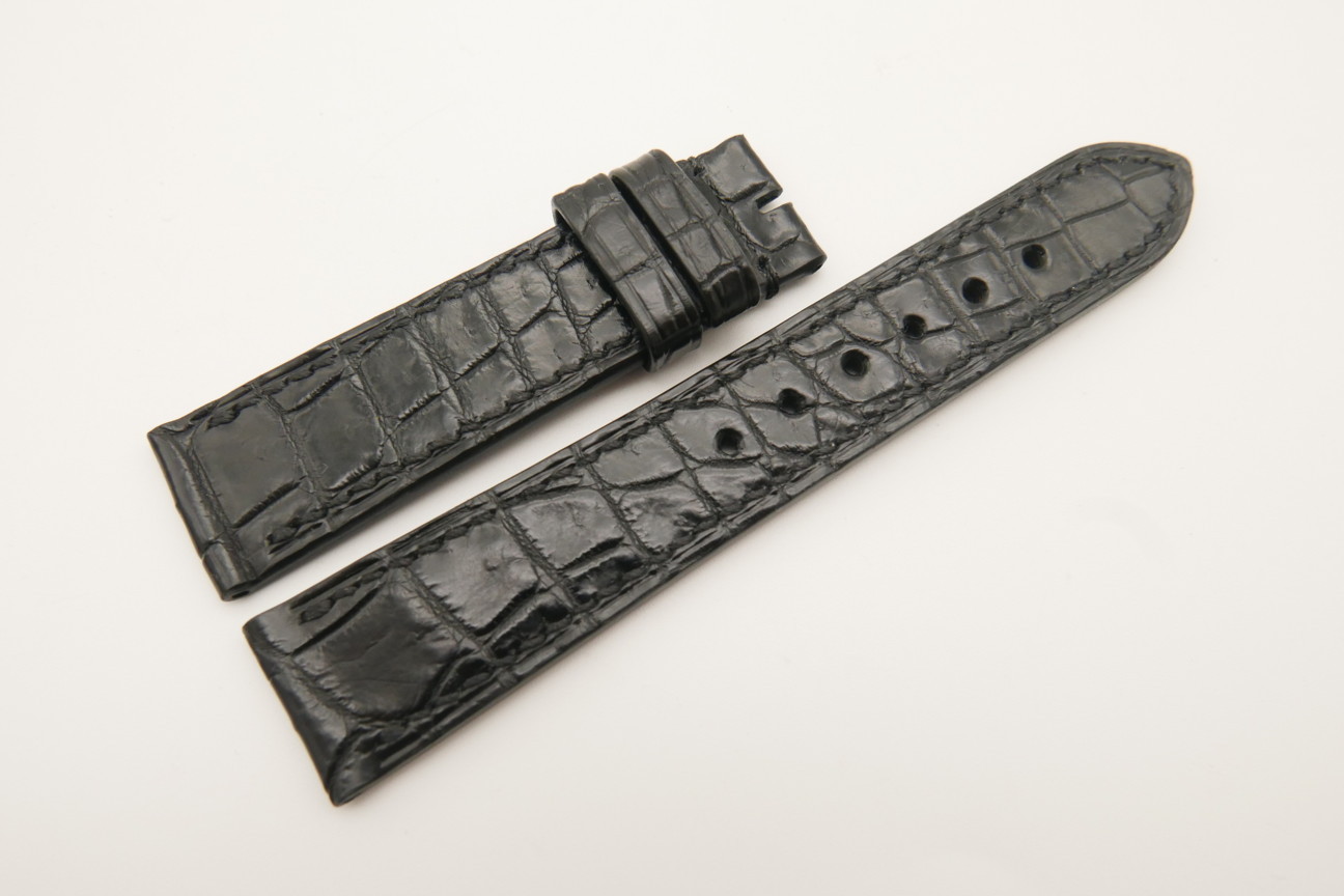 20mm/18mm Black Genuine Crocodile Skin Leather Watch Strap #WT4772
