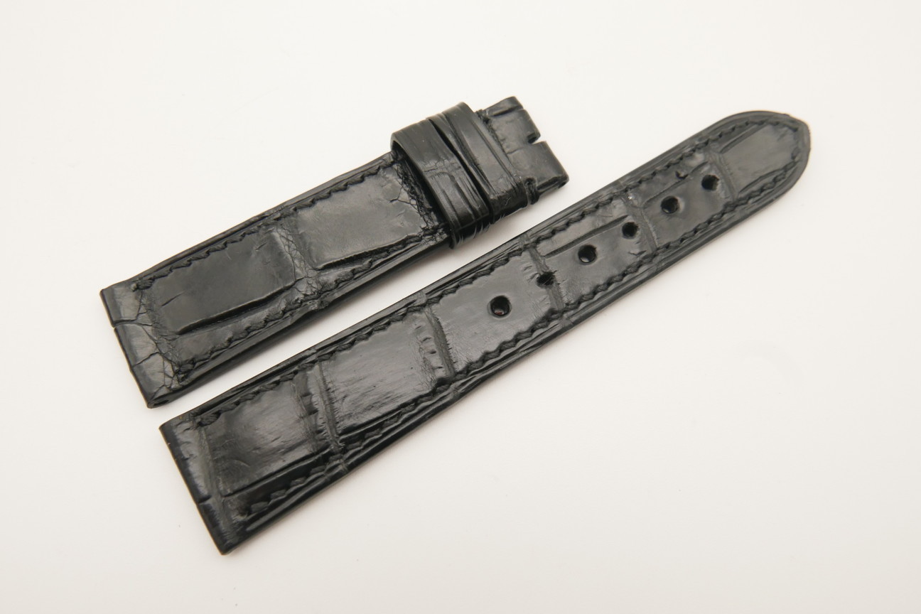 20mm/18mm Black Genuine Crocodile Skin Leather Watch Strap #WT4773