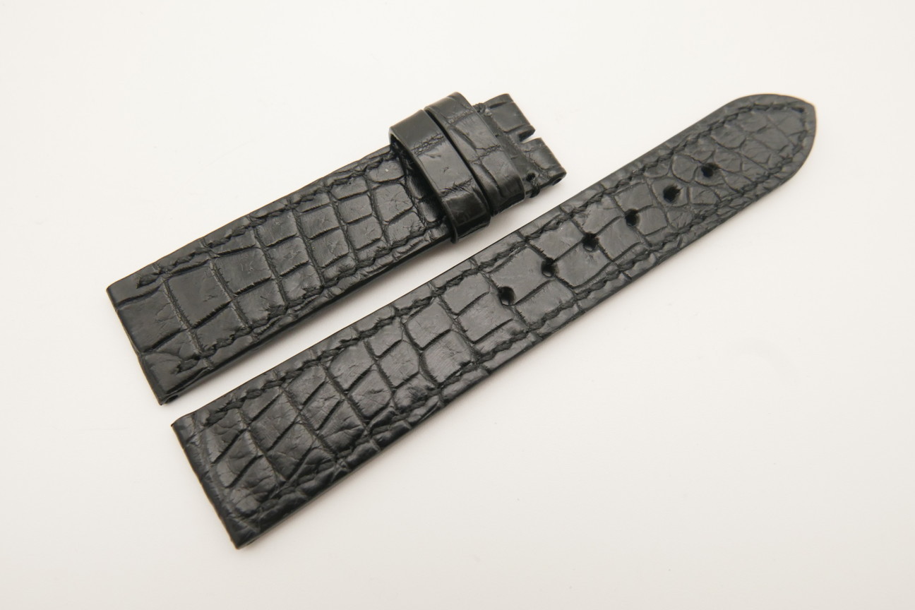 20mm/18mm Black Genuine Crocodile Skin Leather Watch Strap #WT4774