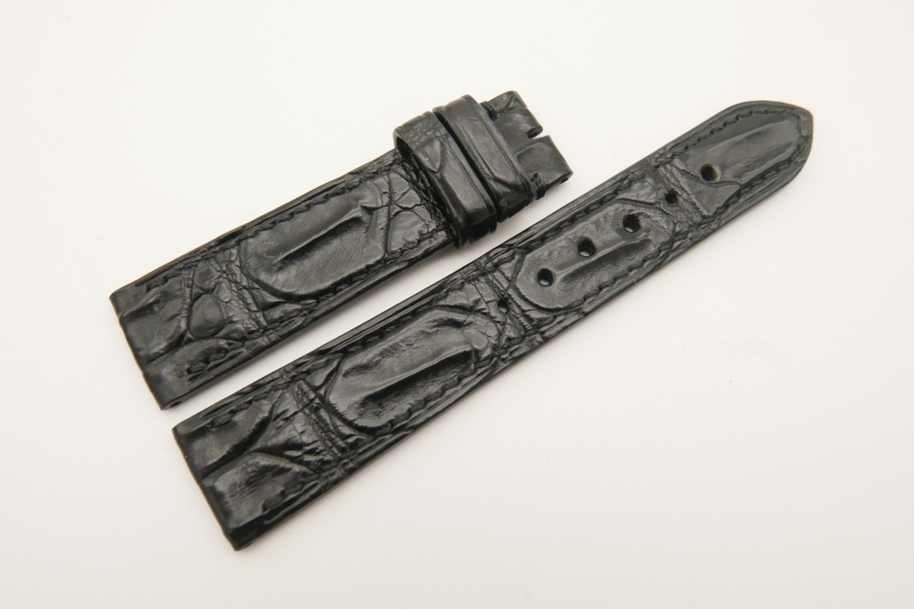 20mm/18mm Black Genuine Crocodile Skin Leather Watch Strap #WT4775