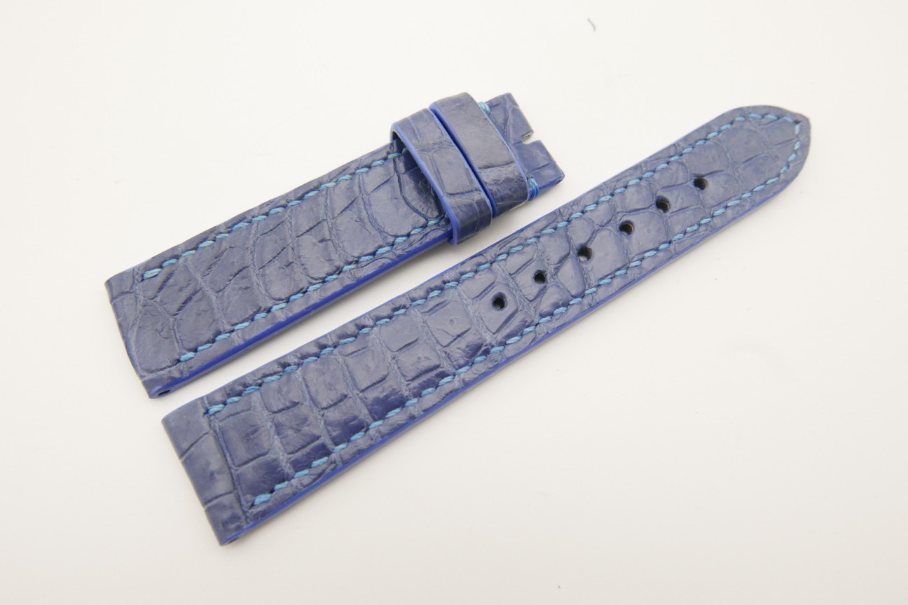 20mm/18mm Light Blue Genuine Crocodile Skin Leather Watch Strap #WT4785