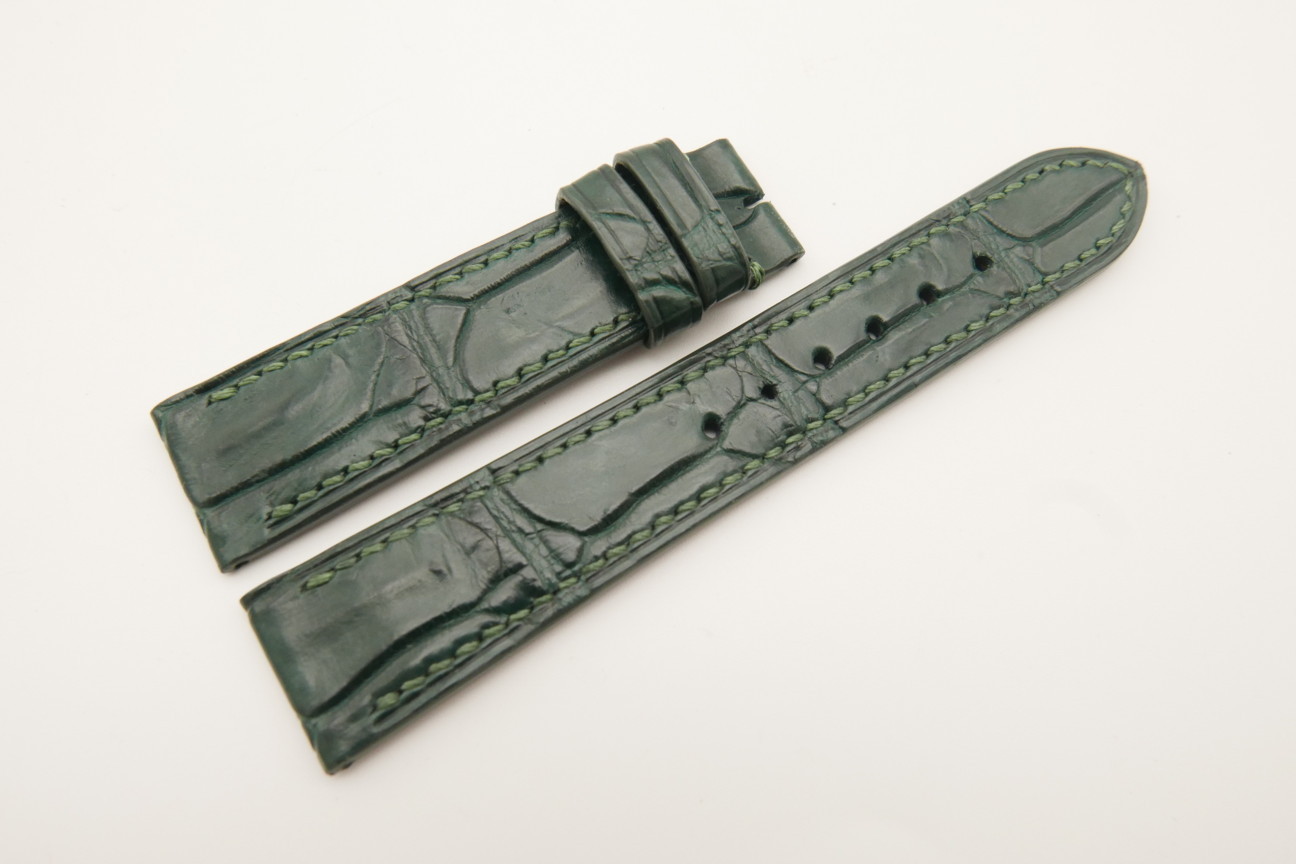 20mm/18mm Dark Green Genuine Crocodile Skin Leather Watch Strap #WT4788