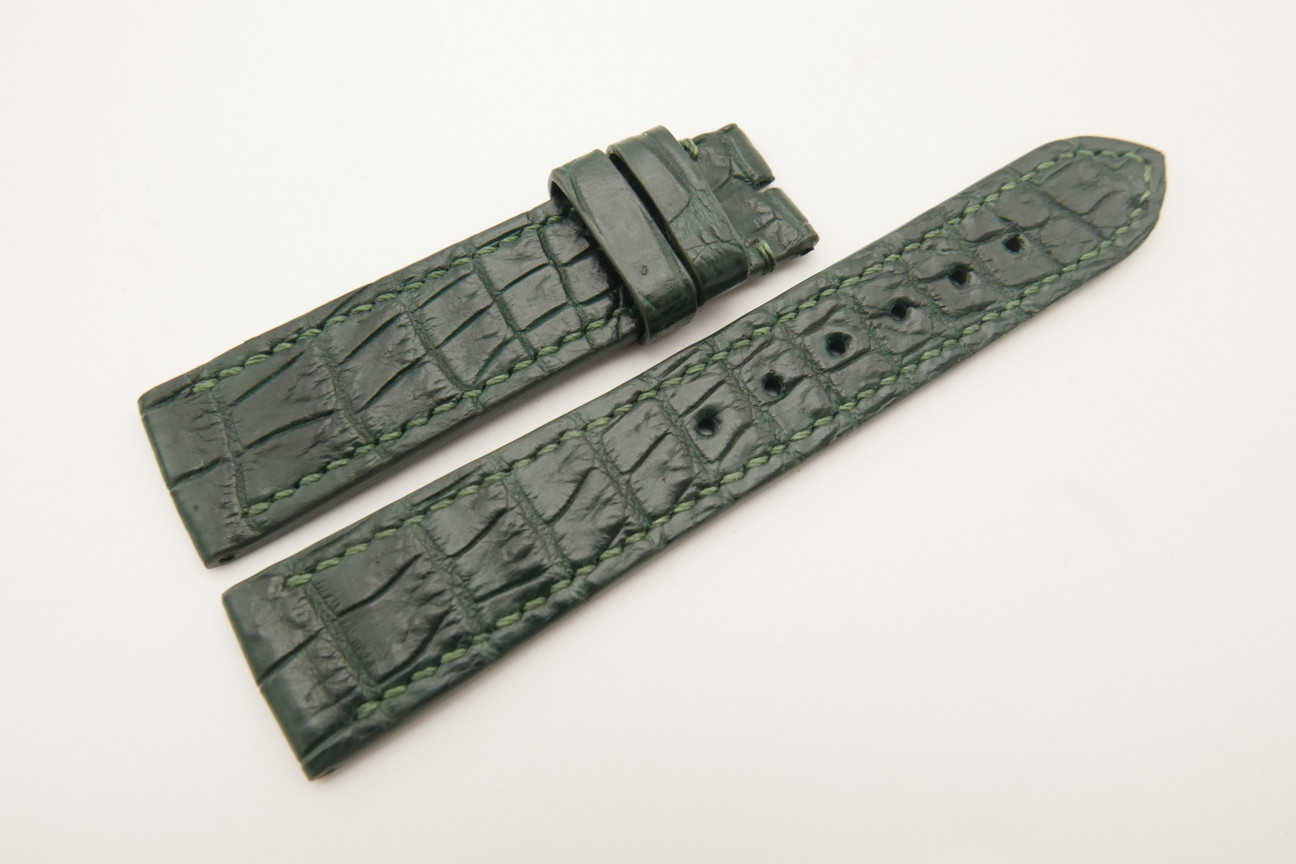 20mm/18mm Dark Green Genuine Crocodile Skin Leather Watch Strap #WT4789