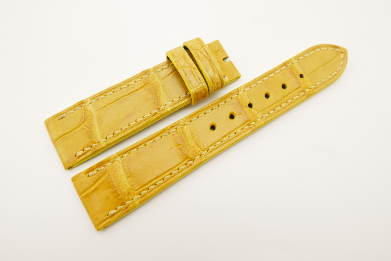 20mm/18mm Yellow Genuine Crocodile Skin Leather Watch Strap #WT4793