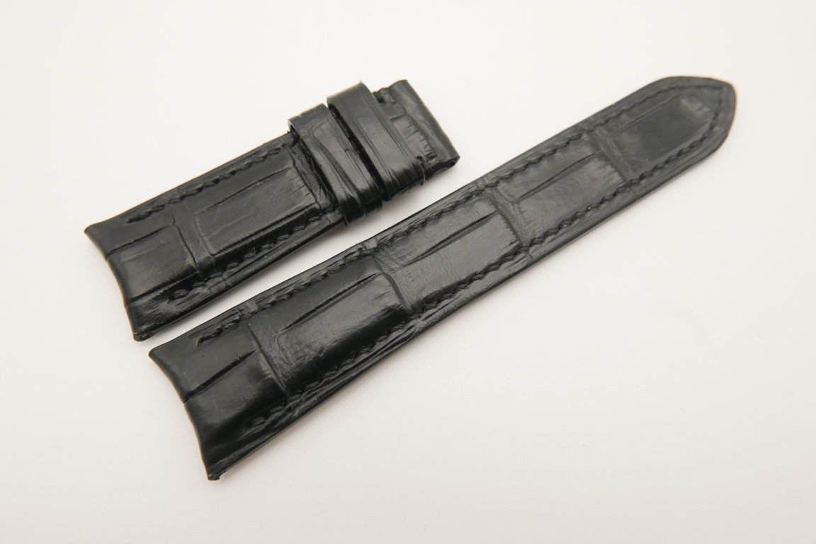 21mm/18mm Black Genuine CROCODILE Skin Leather Curved End Watch Strap For JLC #WT4796