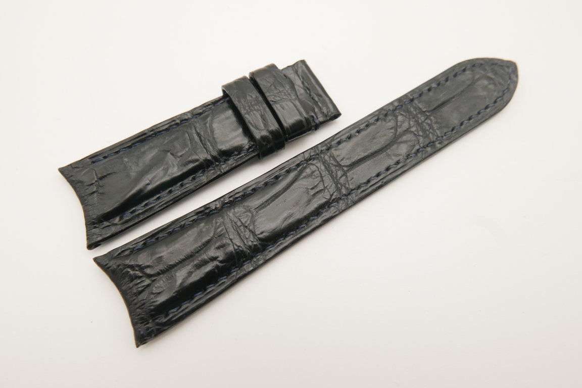 21mm/18mm Black Genuine CROCODILE Skin Leather Curved End Watch Strap For JLC #WT4797