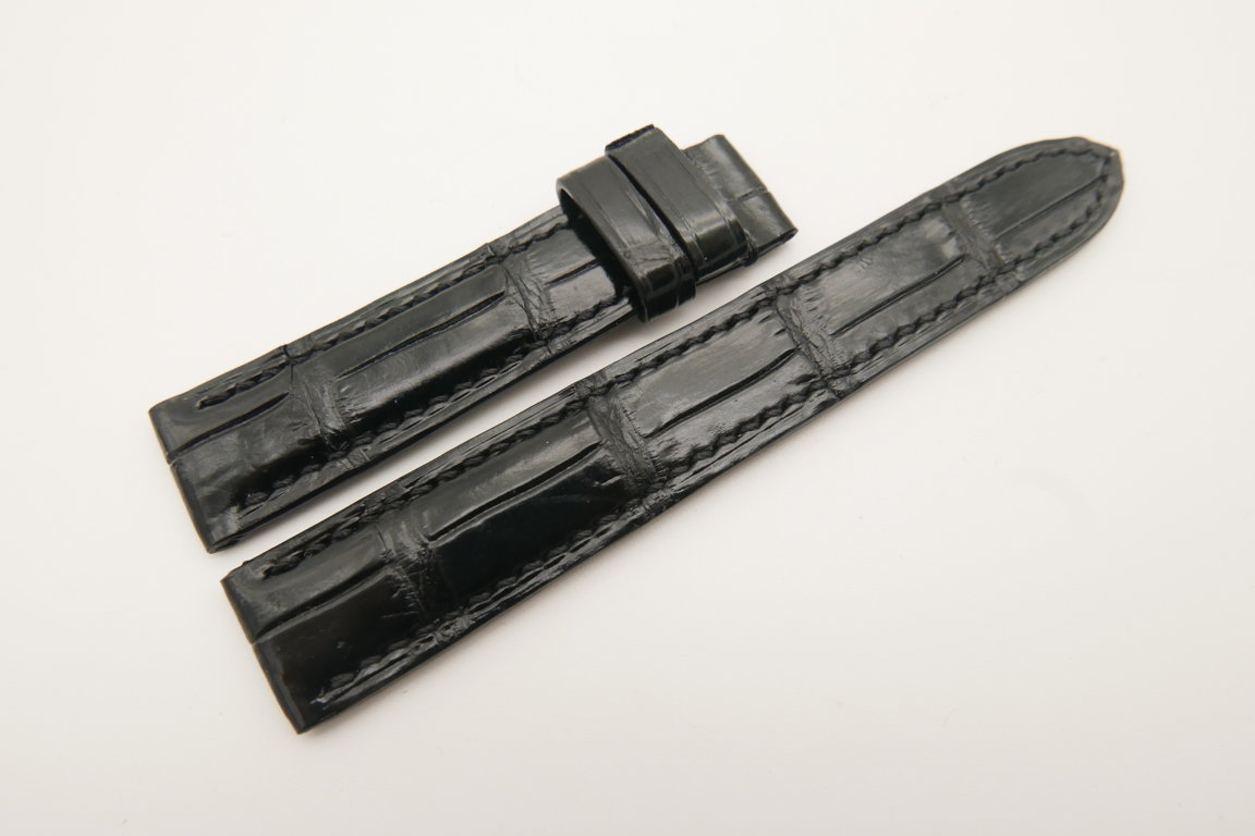 17mm/16mm Black Genuine Crocodile Skin Leather Watch Strap #WT4798