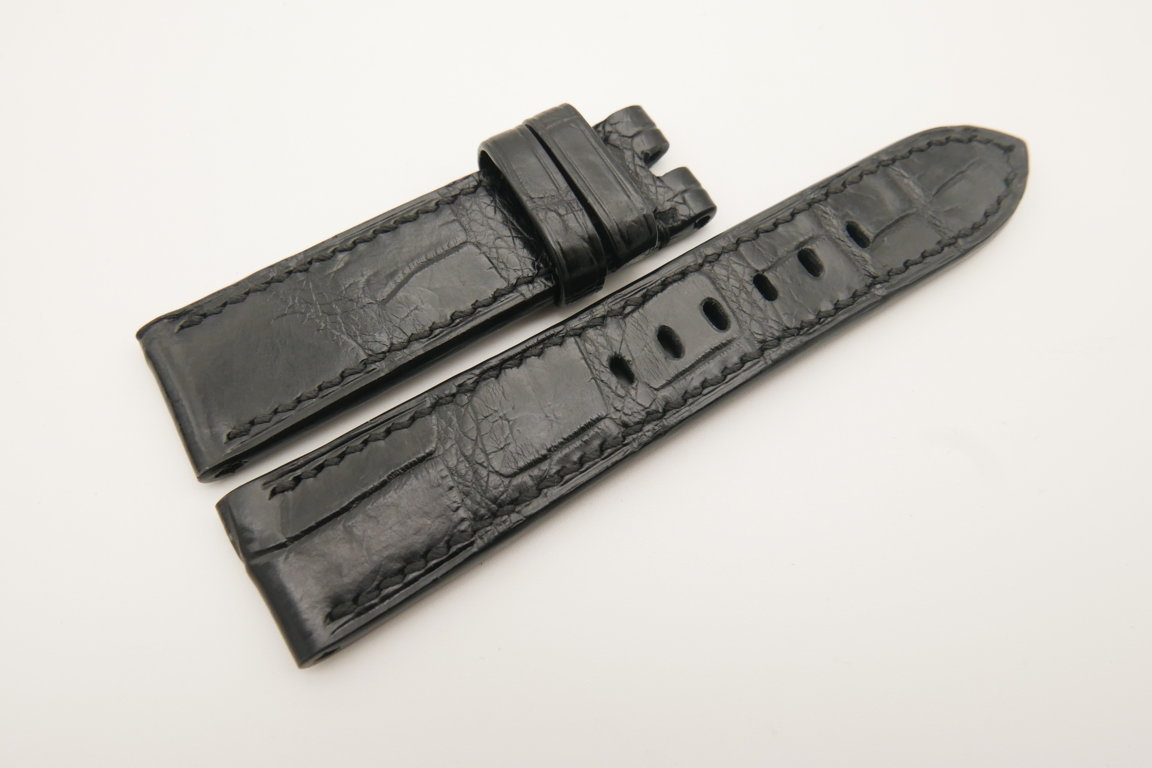 22mm/20mm Black Genuine CROCODILE Skin Leather Watch Strap for Panerai #WT4800