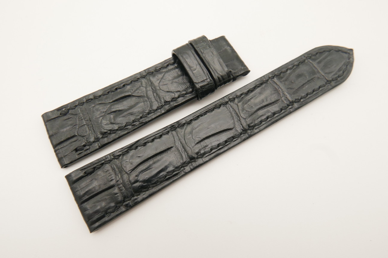 20mm/18mm Black Genuine CROCODILE Double Sided Skin Leather Watch Strap#WT4817