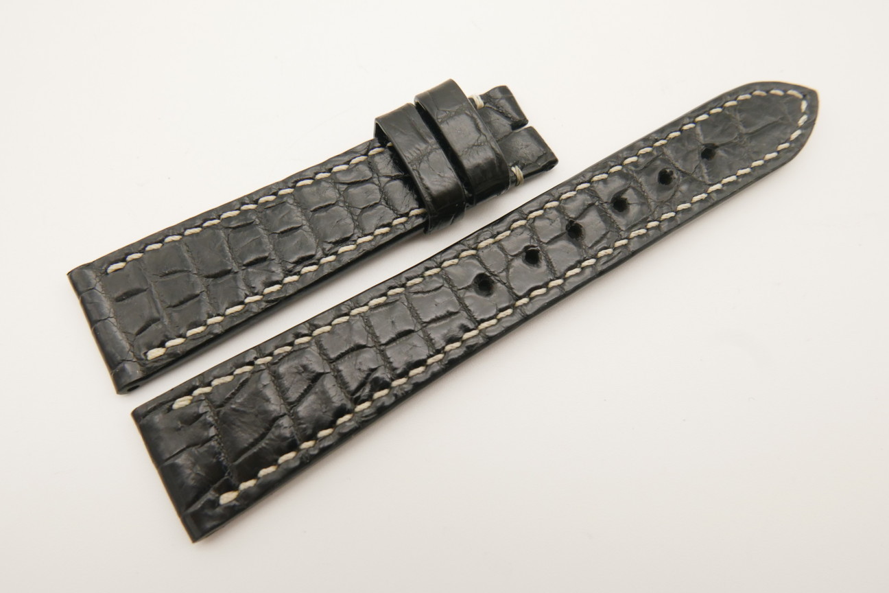 20mm/16mm Black Genuine Crocodile Skin Leather Watch Strap#WT4819