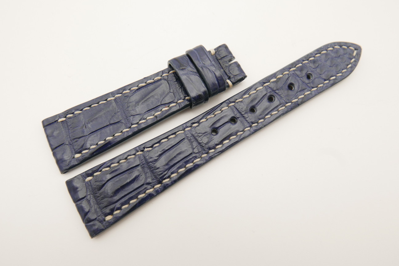 20mm/16mm Navy Blue Genuine Crocodile Skin Leather Watch Strap#WT4827
