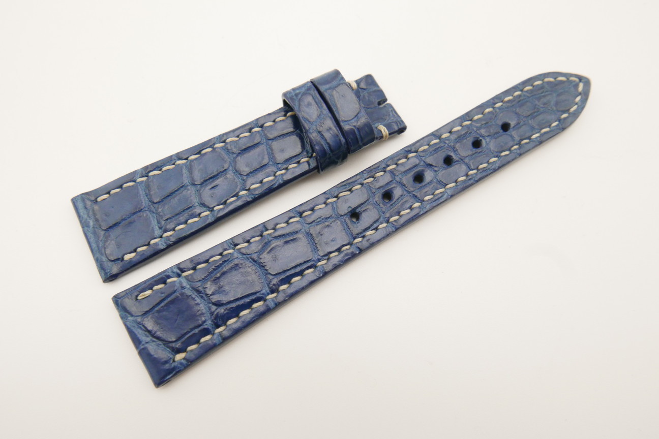 20mm/16mm Blue Genuine Crocodile Skin Leather Watch Strap#WT4828