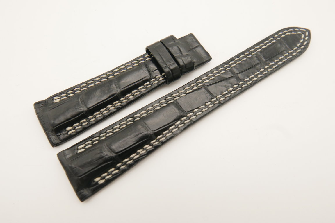 20mm/16mm Black Genuine Crocodile Skin Leather Watch Strap#WT4840