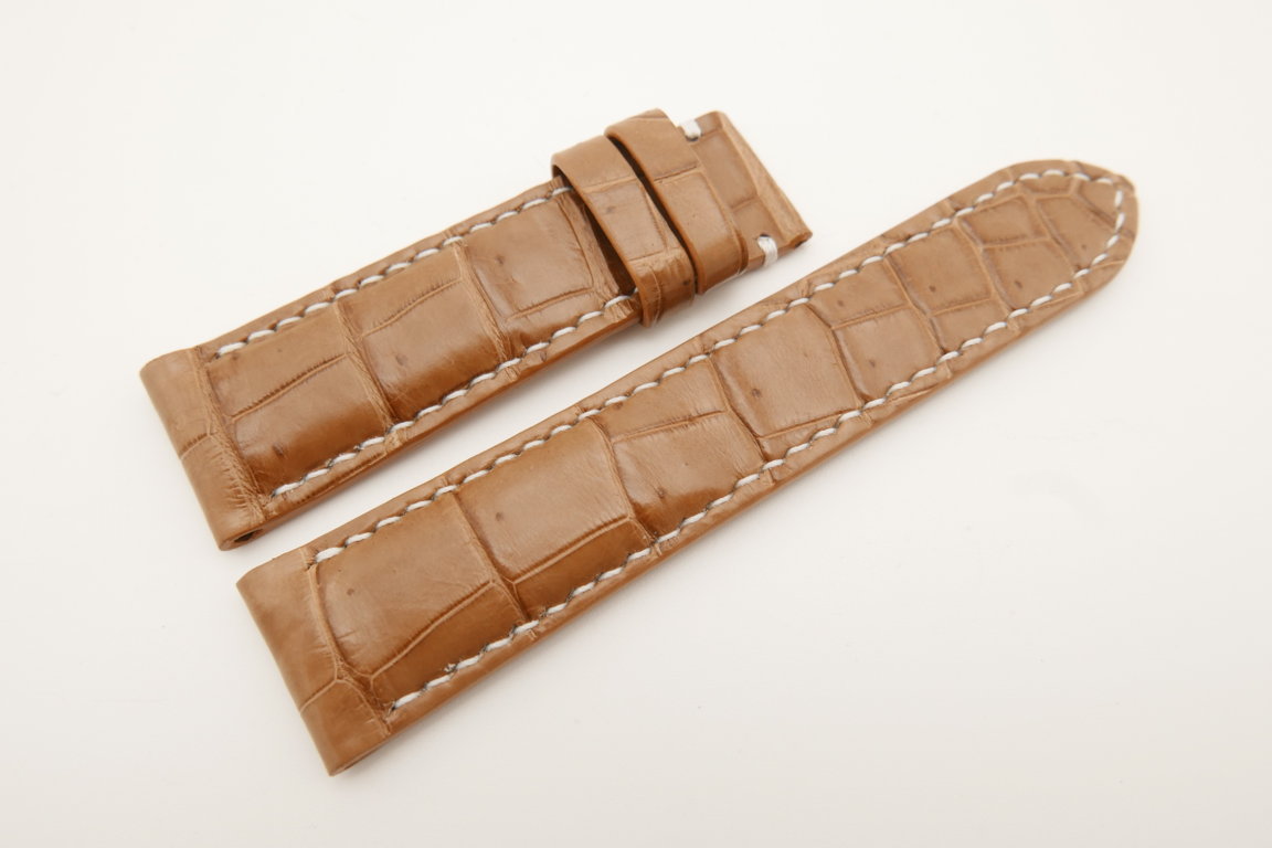 22mm/20mm Light Brown Genuine CROCODILE Skin Leather Watch Strap#WT4841