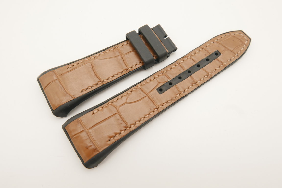 Light Brown Genuine CROCODILE Skin Leather Watch Strap For Franck Muller v45 #WT4842