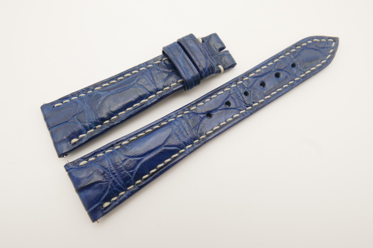 21mm/16mm Dark Navy Blue Genuine Crocodile Skin Leather Watch Strap With Quick Release Function #WT4844