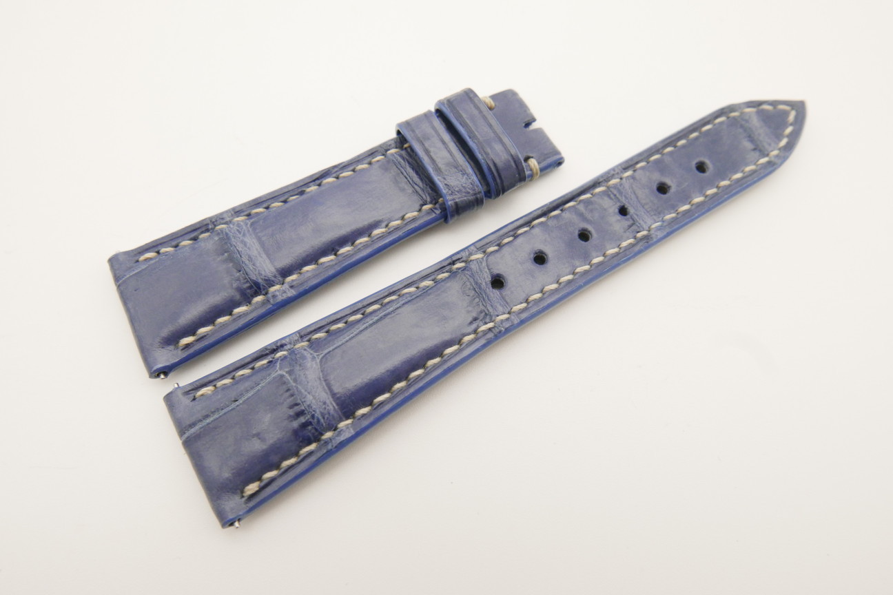 21mm/16mm Blue Genuine Crocodile Skin Leather Watch Strap With Quick Release Function #WT4846