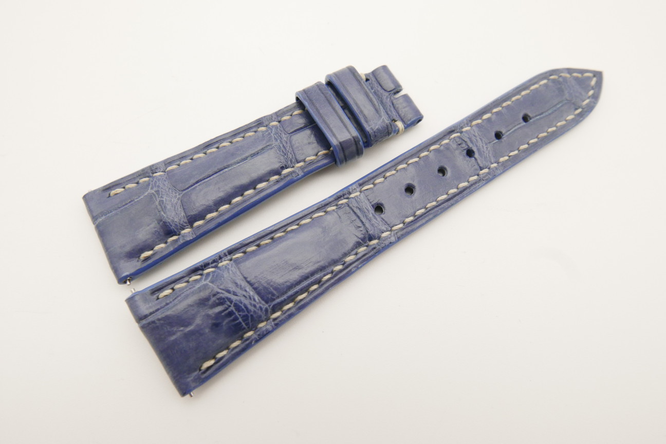 21mm/16mm Blue Genuine Crocodile Skin Leather Watch Strap With Quick Release Function #WT4847