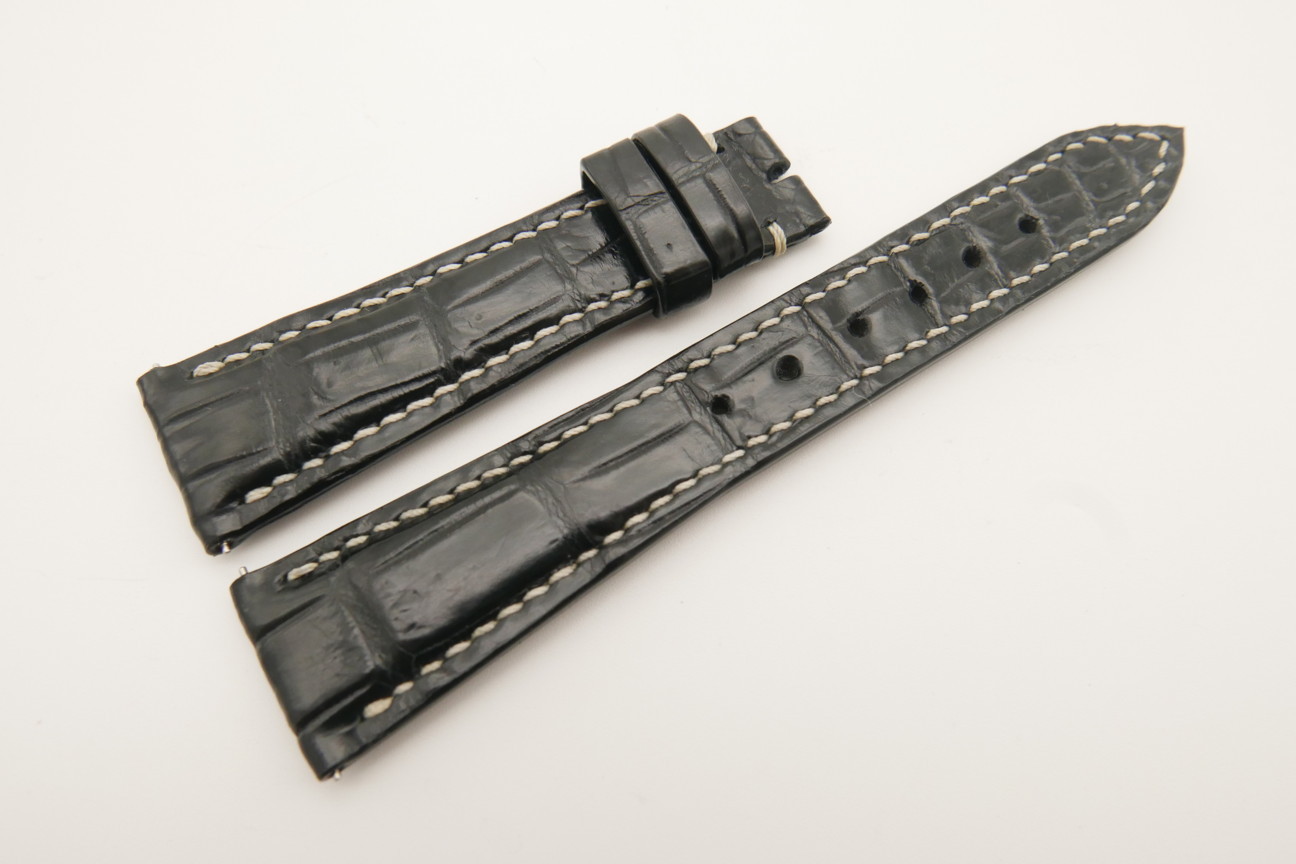 21mm/16mm Black Genuine Crocodile Skin Leather Watch Strap With Quick Release Function #WT4848