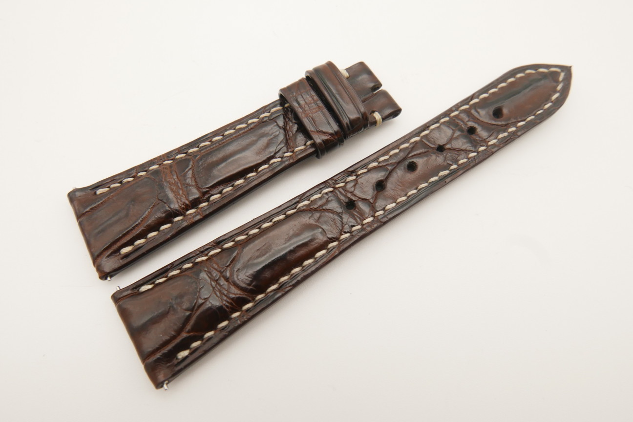21mm/16mm Dark Brown Genuine Crocodile Skin Leather Watch Strap With Quick Release Function #WT4855